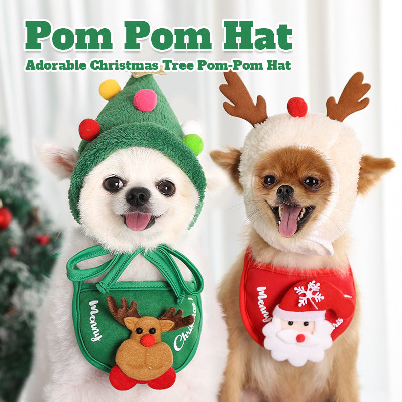 🐾Adorable Christmas Tree Pom-Pom Hat