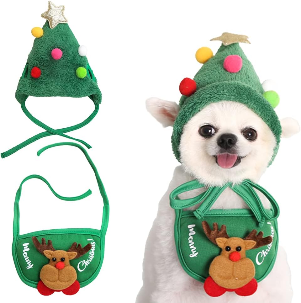 🐾Adorable Christmas Tree Pom-Pom Hat