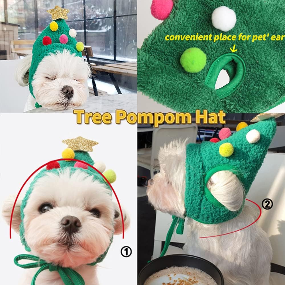 🐾Adorable Christmas Tree Pom-Pom Hat